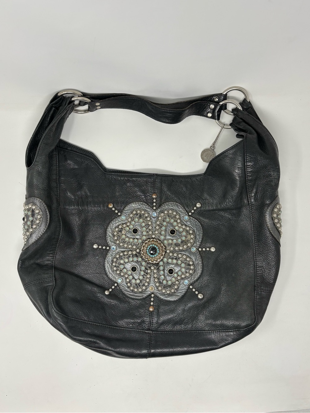 Leatherrock Black leather clover hobo bag purse
